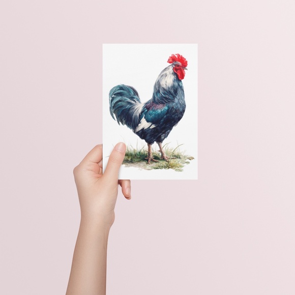 Watercolor Blue Rooster Portrait Wall Art Print Poster Unframed - Bird Artwork - Picture 5 of 6